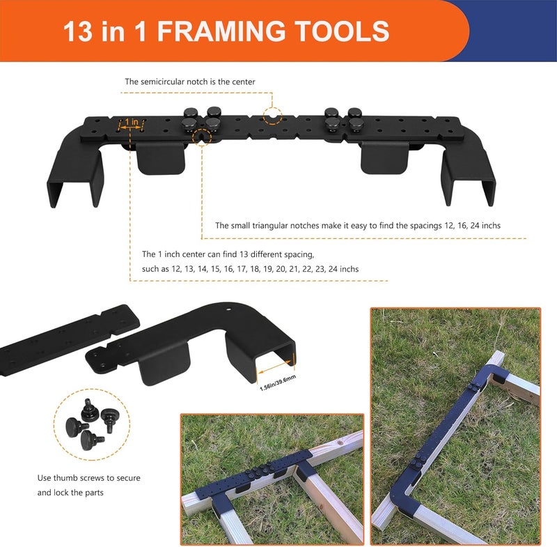 VANROUG 13 in 1 Framing Tools, 12-24 Inch Size-Adjustable Framing Stud Layout Tool Stud Framing Tool Precision Stud Layout Tool for Home DIY Projects, Frame Wall Precision Measurement Jig Tool - Image 2